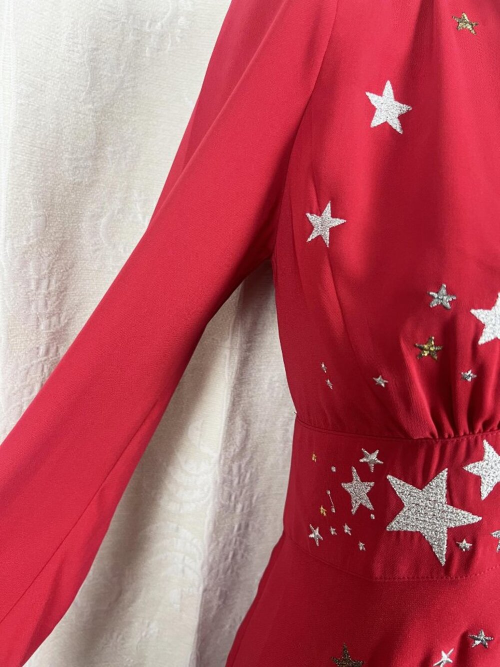 RIXO London Margo red embroidered celestial midi dress retro 40s glamour stars M - Picture 6 of 13